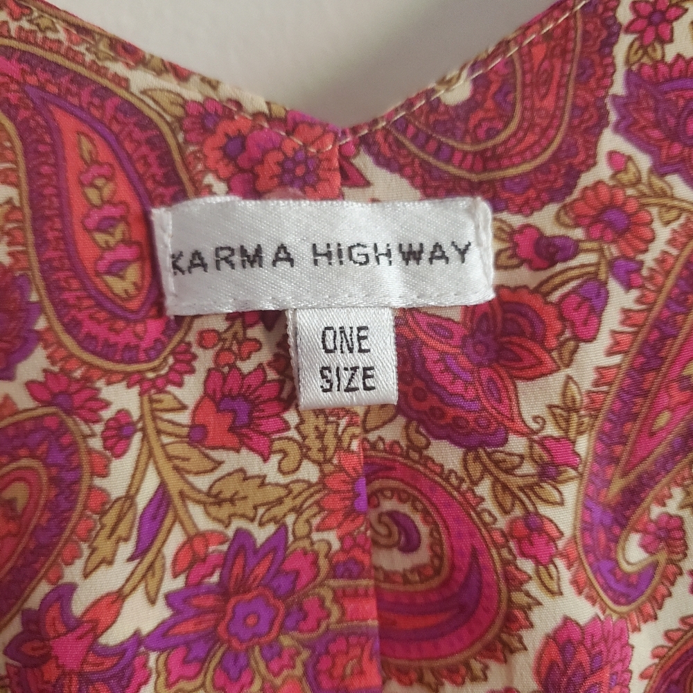 Karma Highway Paisley Maxi Dress w/ Large Flutter Sleeve OS Boho Festival 70s - Picture 12 of 16